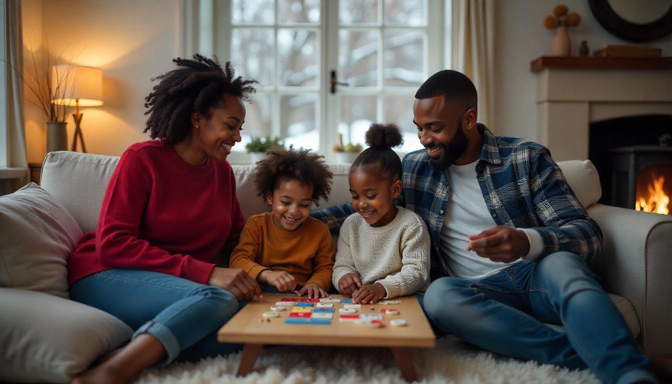 5 simple ways to keep kids comfortable in cold weather Family playing board game indoors during winter season
