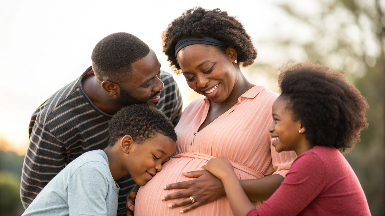 Happy black woman feeling loved by her family