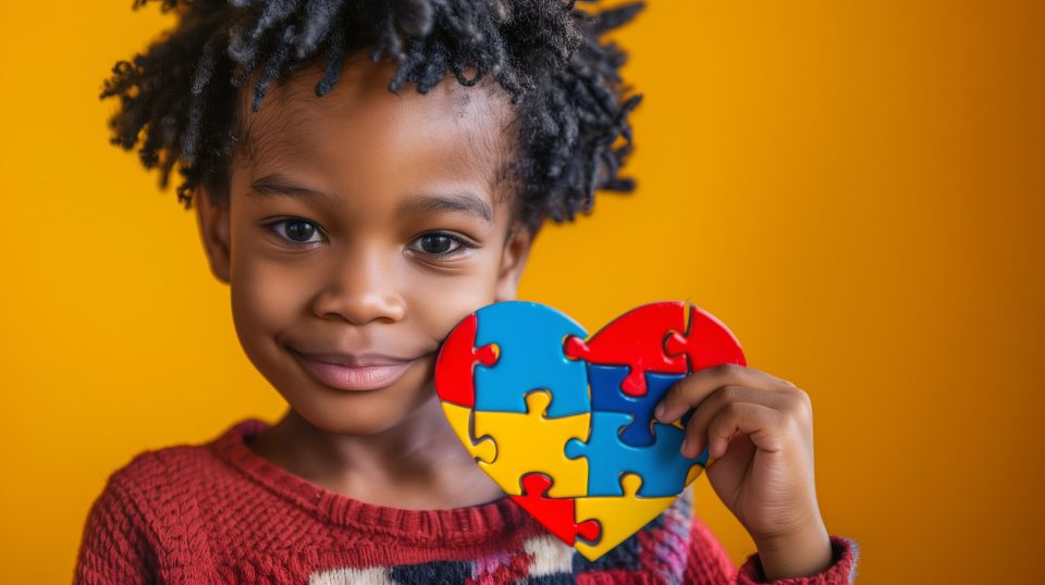What to expect at an autism assessment: a parent's guide An image of an african american child holding a puzzle heart which is often the sign for autism awareness. This is for more information on autism assessments.