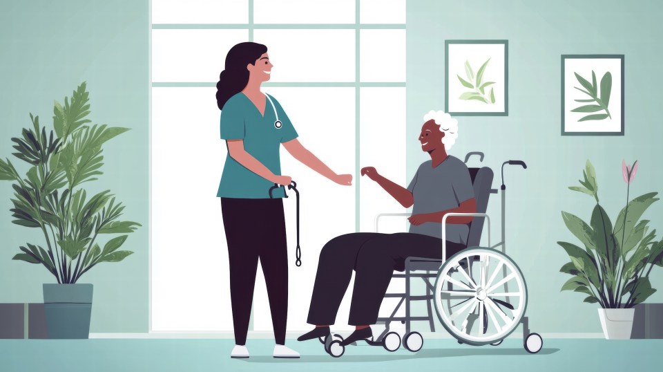 Preparing for peace: practical guides for elderly end-of-life planning African american senior in hospice care smiling at a nurse, seated in a wheelchair preparing for peace, with a calm home setting and indoor plants in the background.