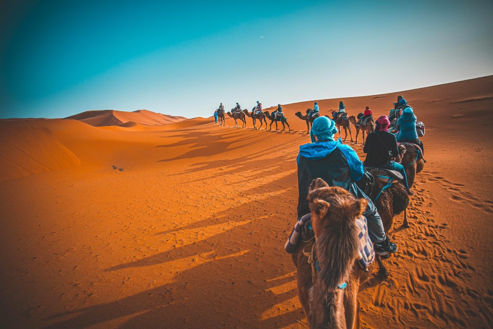 10 breathtaking family-friendly travel destinations worldwide Family riding camels across the sahara desert in morocco, a unique travel experience.