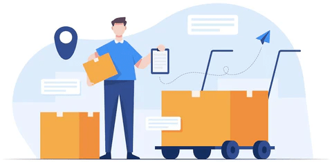 How to track a package online Illustration of a delivery driver with packages