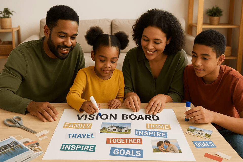 Fun things to do with your family for juneteenth African american family creating a juneteenth vision board, family-friendly juneteenth activity, fun things to do with your family for juneteenth.