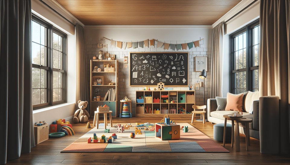 Empowering black parents through early intervention for autism A playroom that is empty and ai created for an article on black parents and early intervention for autism.