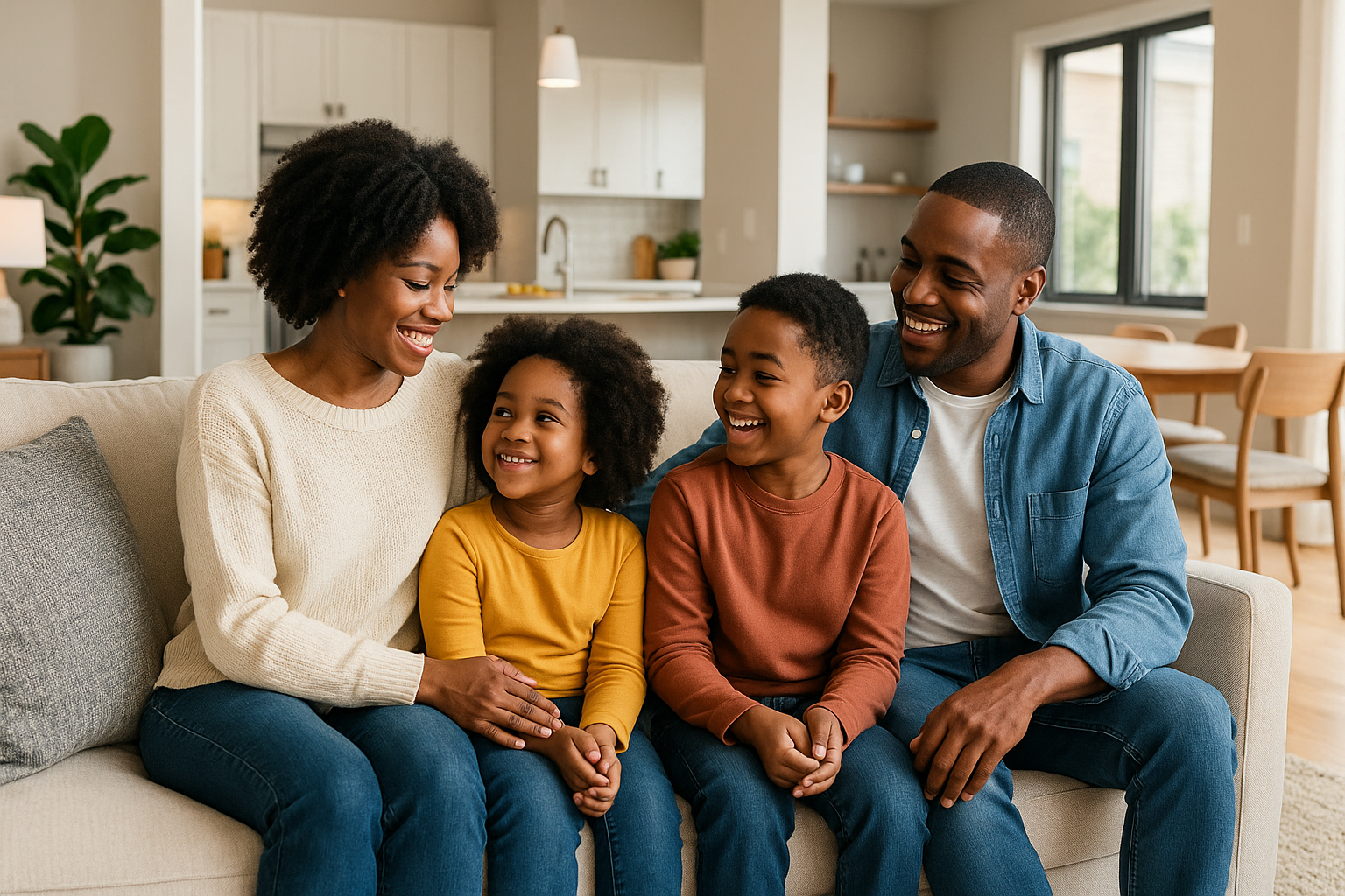 The importance of a cozy environment in parenting African american family enjoying time together in a modern cozy home, showing the importance of a cozy environment in parenting for emotional security and bonding for an order about "the importance of a cozy environment in parenting. "