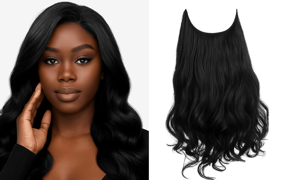 Who should choose wavy halo extensions over other types? Wavy halo extensions hairstyle black hair example — who should choose wavy halo extensions over other types.