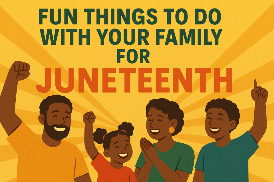 Fun things to do with your family for juneteenth Fun things to do with your family for juneteenth, celebrating juneteenth with kids, black family juneteenth celebration illustration
